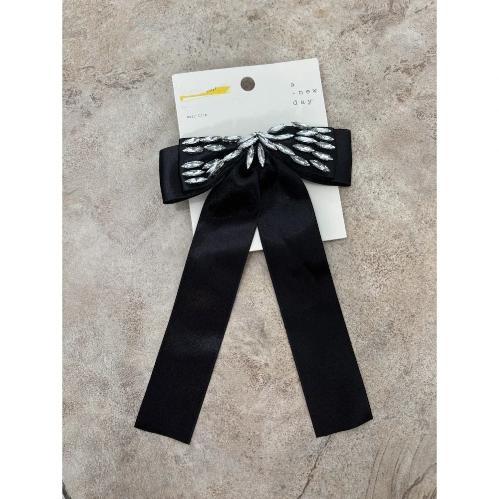 3 A New Day Rhinestone Hair Bow Clips Black Ivory Bronze Satin Formal Holiday